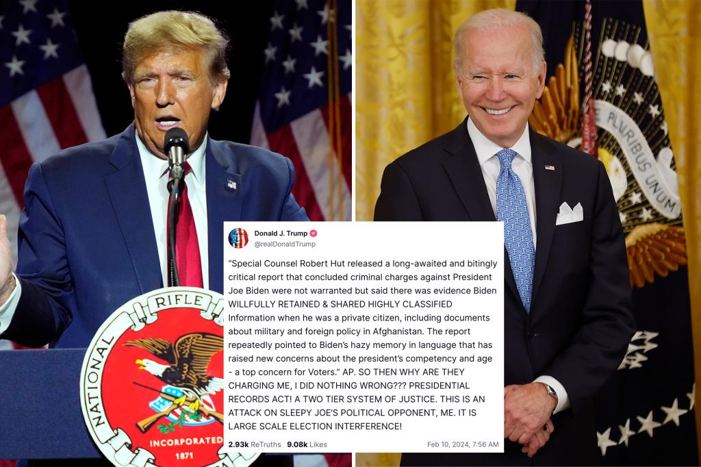 Trump says he should be let off the hook in classified documents probe â like Biden: ‘WHY ARE THEY CHARGING ME’