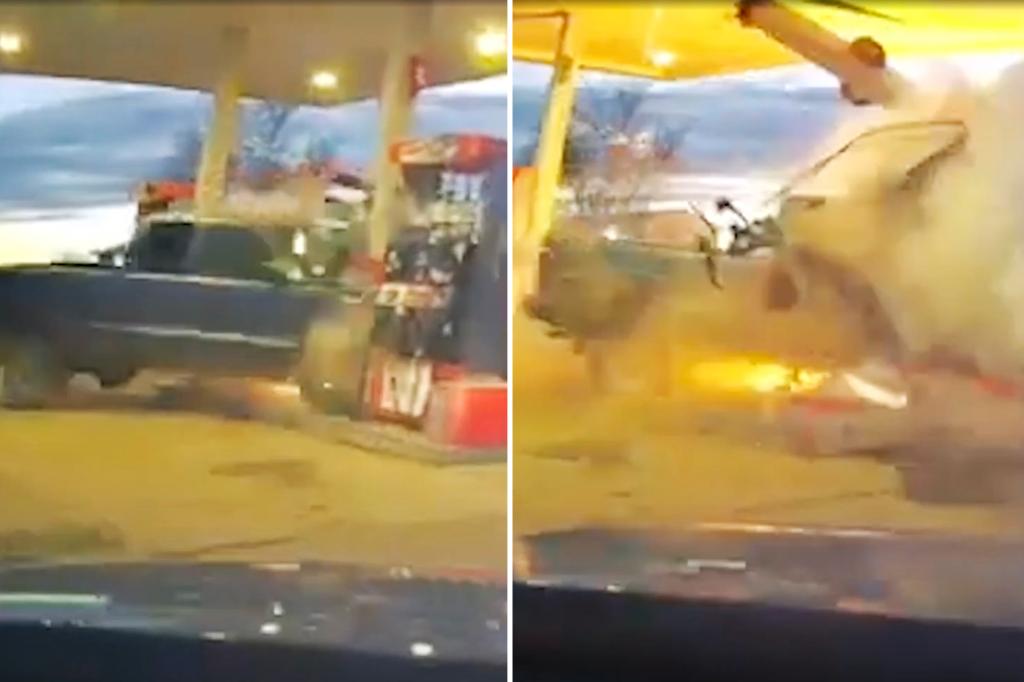 Video shows massive explosion as pick-up truck plows into gas pumps ‘Oh my f–king God!’