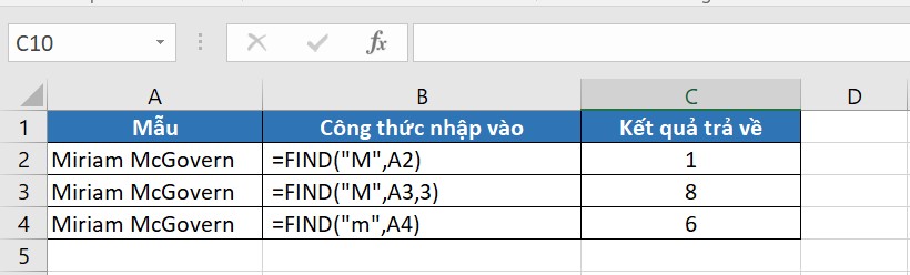 Xác định vị trí của một hoặc một chuỗi ký tự