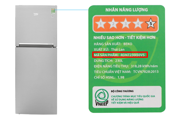 Cách xem tên sản phẩm tủ lạnh Beko