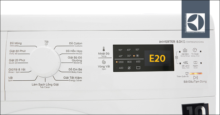 Lỗi E20 máy giặt Electrolux là lỗi liên quan đến đường ống thoát nước thải