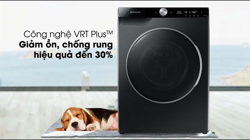Công nghệ VRT Plus trên máy giặt Samsung Inverter 10 kg WW10TP44DSB/SV có khả năng giảm ồn, chống rung hiệu quả