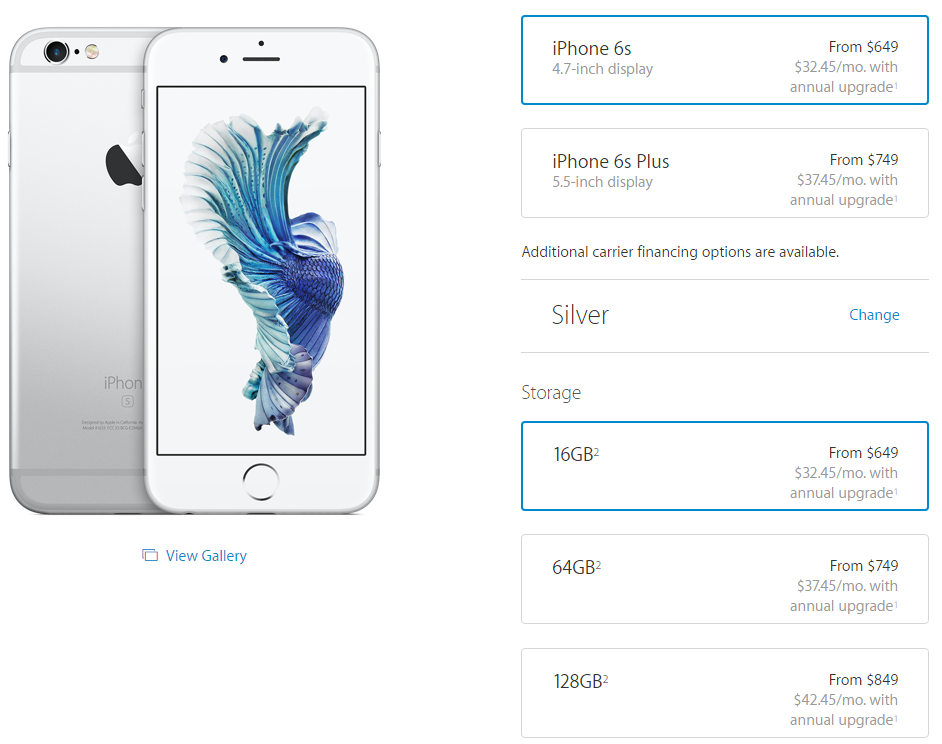 Giá iPhone 6s phiên bản quốc tế