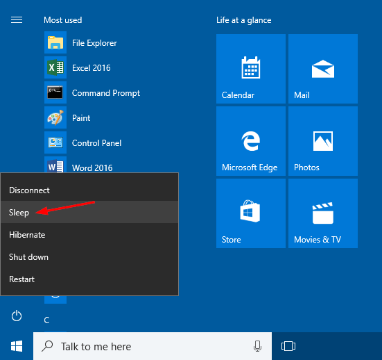 Chế độ Sleep trên Windows 10