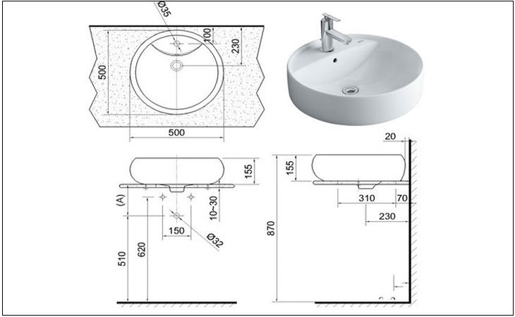 Tiêu chuẩn kích thước lắp đặt lavabo