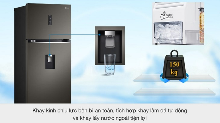 Tủ lạnh LG Inverter 394 lít GN-D392BLA có khả năng làm đá tự động và trang bị ngăn lấy nước bên ngoài tiện lợi