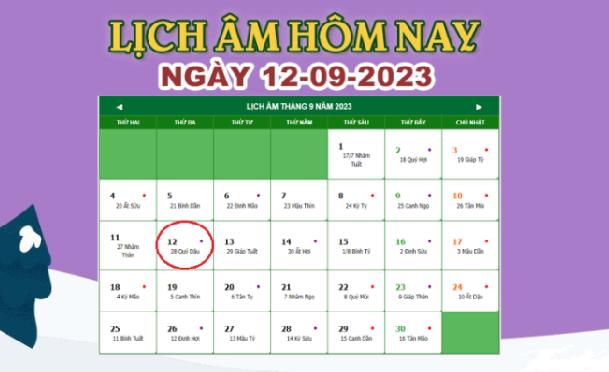 Lịch âm 12/9 – Âm lịch hôm nay 12/9/2023 nhanh và chính xác