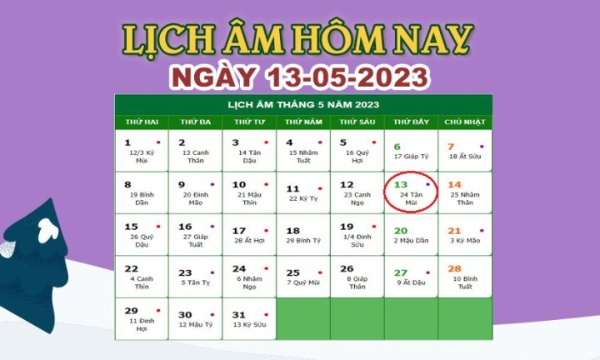 Lịch âm 13/5 – Âm lịch hôm nay ngày 13/5/2023 nhanh và chính xác