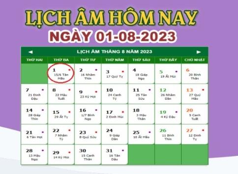 Lịch âm 1/8 – Âm lịch hôm nay ngày 1/8/2023 nhanh và chính xác