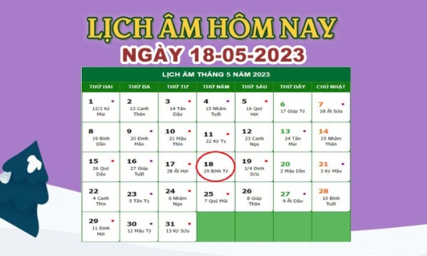 Lịch âm 18/5 – Âm lịch hôm nay 18/5/2023 nhanh và chính xác