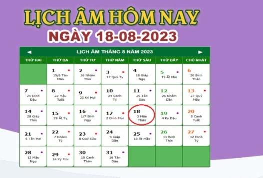 Lịch âm 18/8 – Âm lịch hôm nay ngày 18/8/2023 nhanh và chính xác