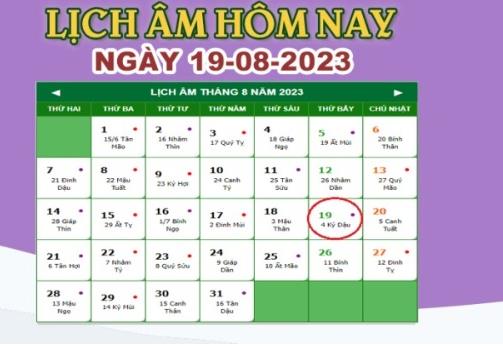 Lịch âm 19/8 – Âm lịch hôm nay ngày 19/8/2023 nhanh và chính xác