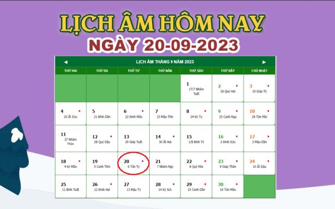 Lịch âm 20/9 – Âm lịch hôm nay 20/9/2023 nhanh và chính xác