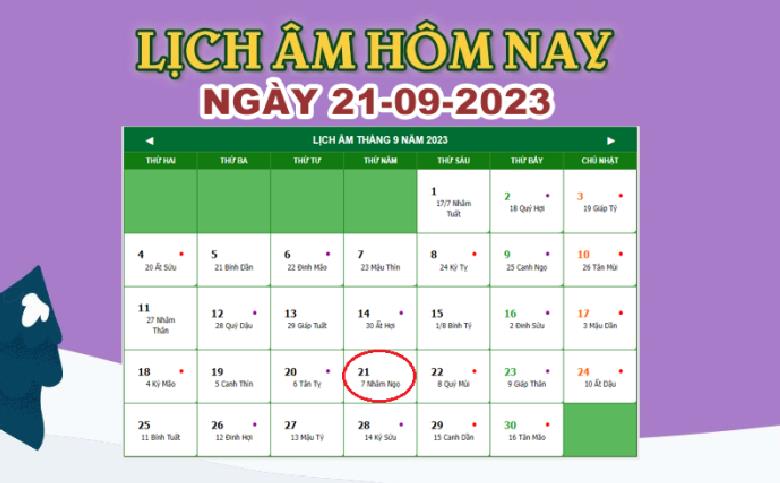 Lịch âm 21/9 – Âm lịch hôm nay 21/9/2023 nhanh và chính xác