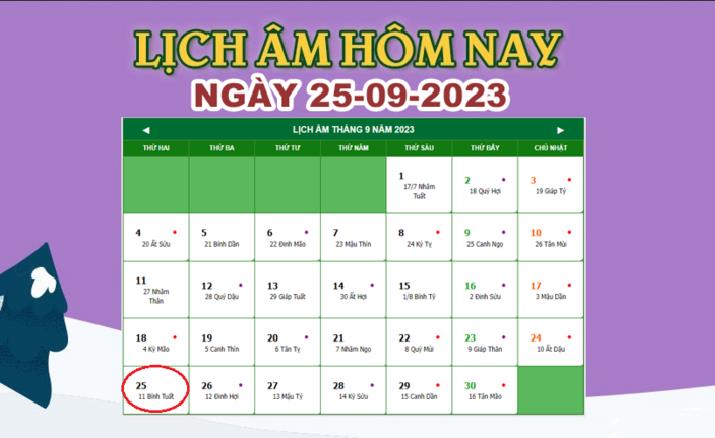 Lịch âm 25/9 – Âm lịch hôm nay 25/9 nhanh và chính xác