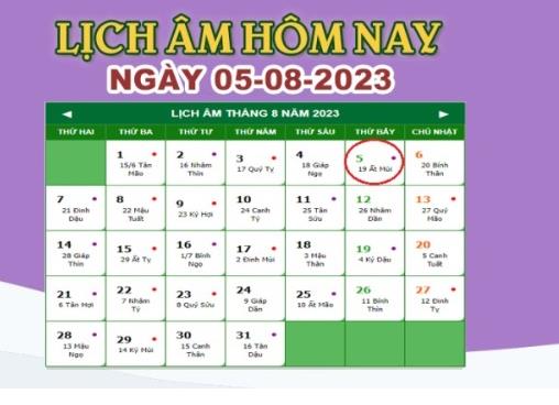 Lịch âm 5/8 – Âm lịch hôm nay ngày 5/8/2023 nhanh và chính xác