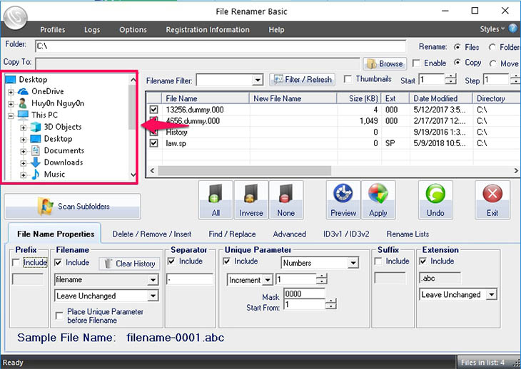 Phần mềm File Renamer Basic - Bước 1