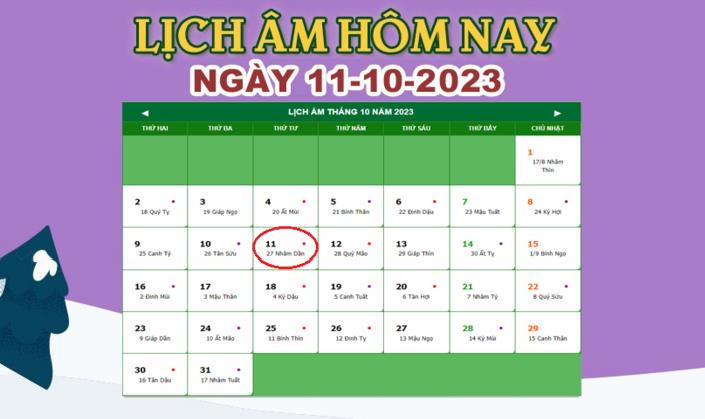 Lịch âm 11/10 – Âm lịch hôm nay 11/10/2023 nhanh và chính xác