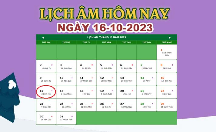 Lịch âm 16/10 – Âm lịch hôm nay 16/10/2023 nhanh và chính xác