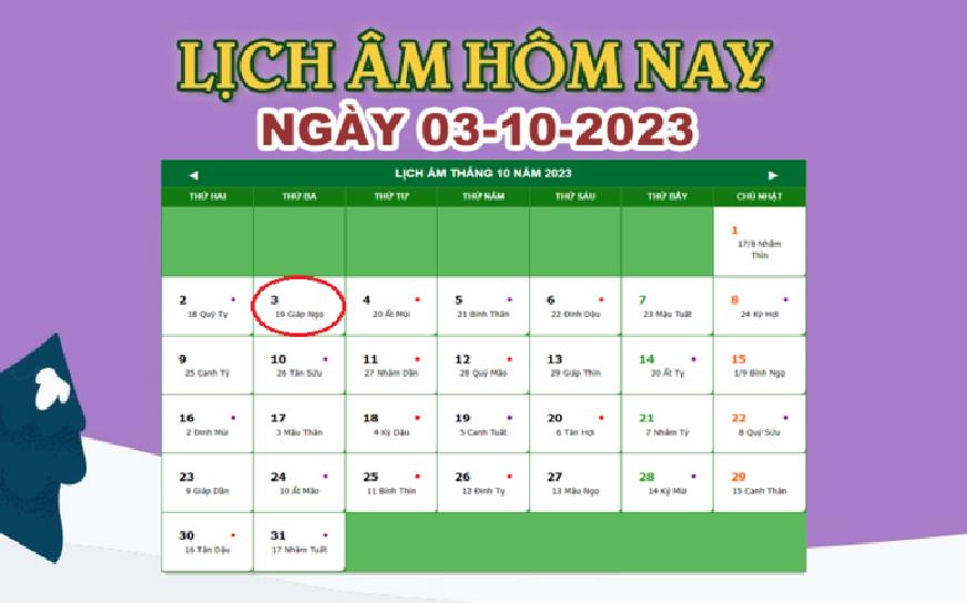 Lịch âm 3/10 – Âm lịch hôm nay 3/10/2023 nhanh và chính xác