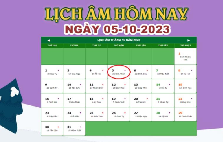 Lịch âm 5/10 – Âm lịch hôm nay 5/10/2023 nhanh và chính xác