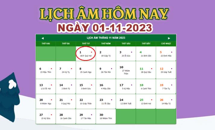 Lịch âm 1/11 - Âm lịch hôm nay 1/11/2023 nhanh và chính xác