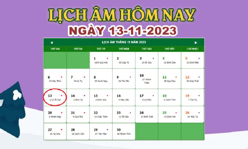 Lịch âm 13/11 – Âm lịch hôm nay 13/11/2023 nhanh và chính xác