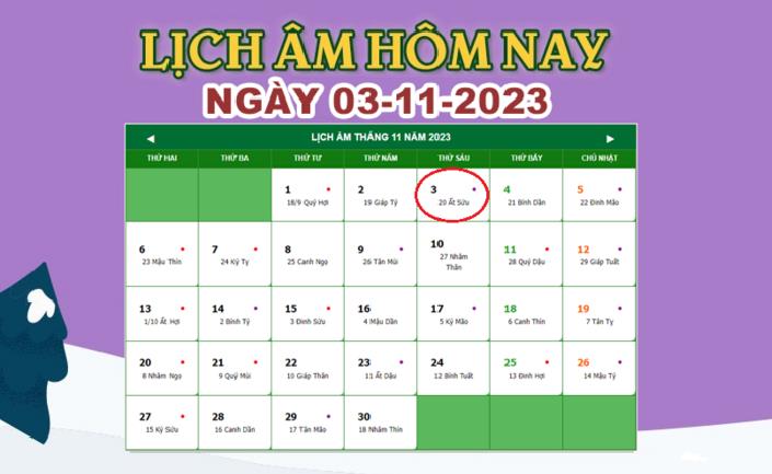 Lịch âm 3/11 – Âm lịch hôm nay 3/11/2023 nhanh và chính xác