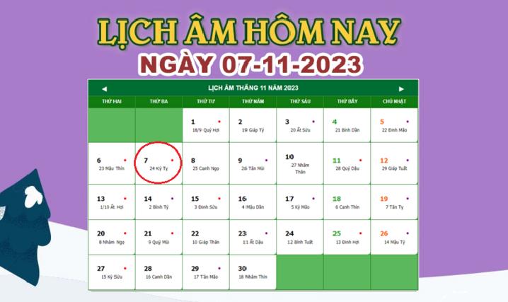 Lịch âm 7/11 – Âm lịch hôm nay 7/11 nhanh và chính xác